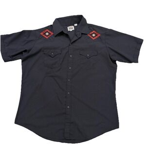 Ely Cattleman Western Shirt XL Black Aztec Embroidered Snap Button Cowboy Rodeo